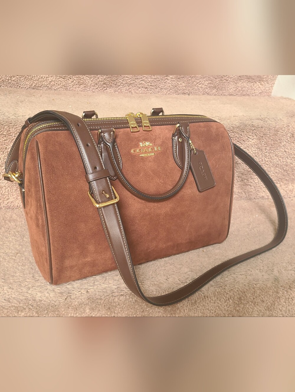 Coach Rowan Large Vintage Brown Suede Satchel